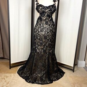 Deb Black Lace Illusion Maxi Dress Size 13/14 Perfect for Prom! Beautiful!!